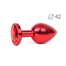 Коническая красная анальная втулка с красным кристаллом - 9,3 см.